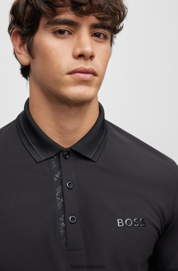 Hugo Boss czarna koszulka polo hugo ze stretchu, bawełny piqu¦ z lamówką z logo czarny R0X0H62440