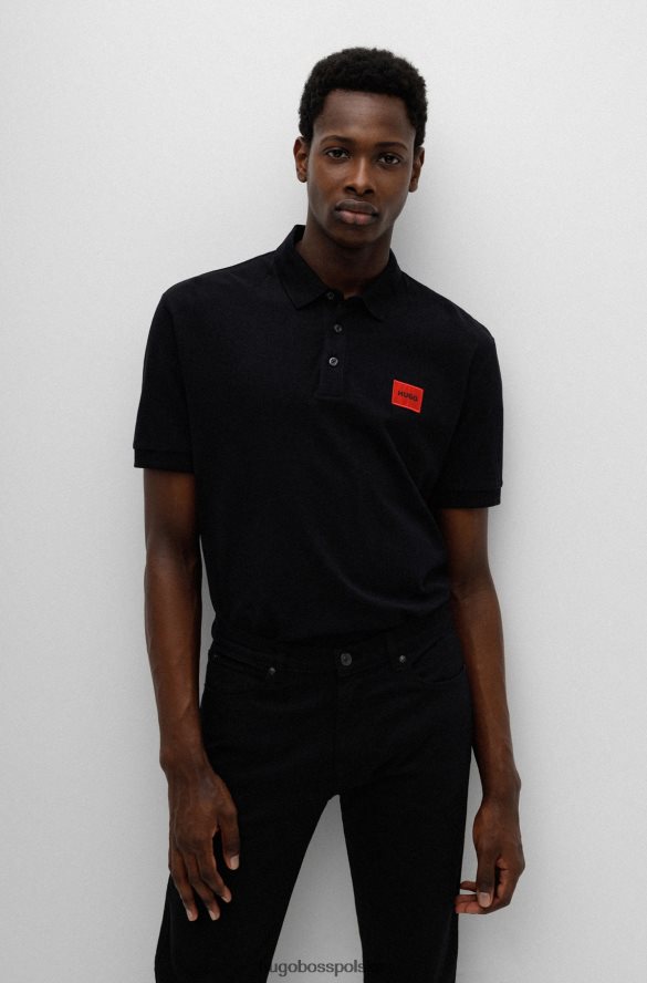 Hugo Boss czarna koszulka polo o dopasowanym kroju Hugo z bawełny piqu¦¦ i czerwoną metką z logo czarny R0X0H63109
