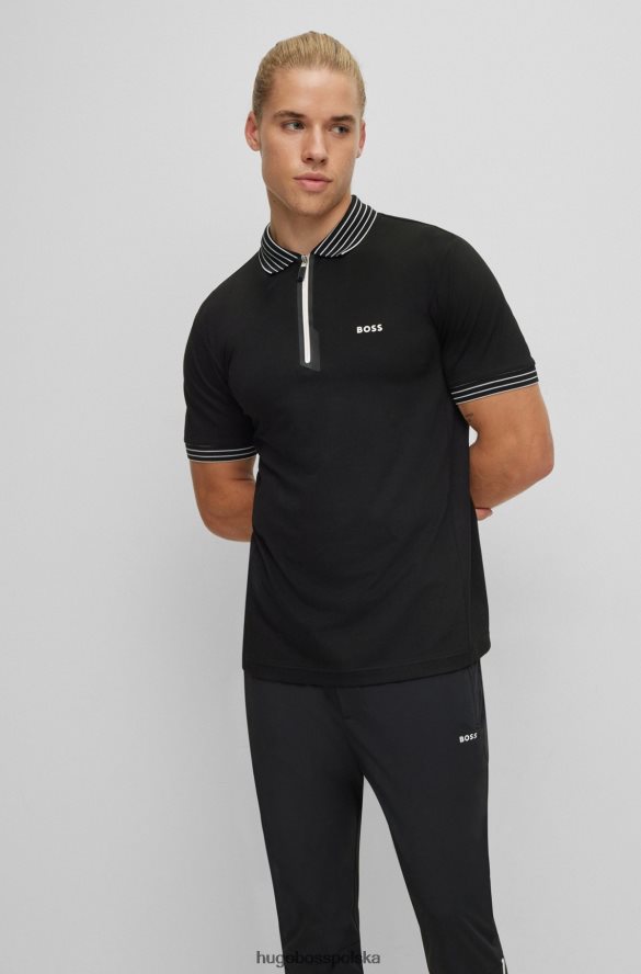 Hugo Boss czarna koszulka polo o dopasowanym kroju z mieszanki bawełny i kontrastowym logo hugo czarny R0X0H62674