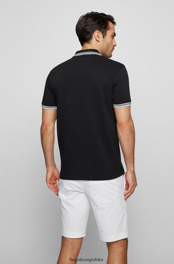 Hugo Boss czarna koszulka polo z bawełny organicznej z kontrastowymi detalami z logo hugo czarny R0X0H62490