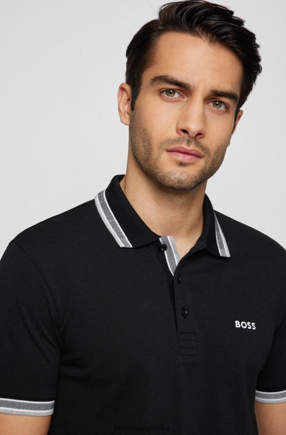 Hugo Boss czarna koszulka polo z bawełny organicznej z kontrastowymi detalami z logo hugo czarny R0X0H62490