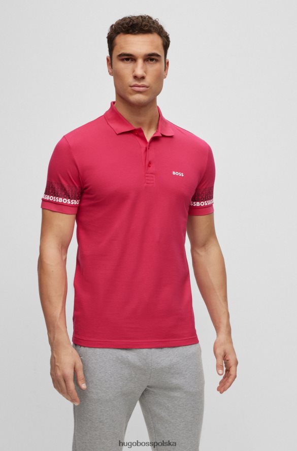 Hugo Boss czerwona bawełniana koszulka polo z żakardową piką i wielobarwnym logo hugo czerwony R0X0H63915