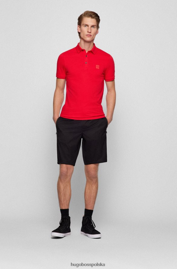 Hugo Boss czerwona, dopasowana koszulka polo z elastycznej bawełny, z naszywką z logo hugo czerwony R0X0H61615