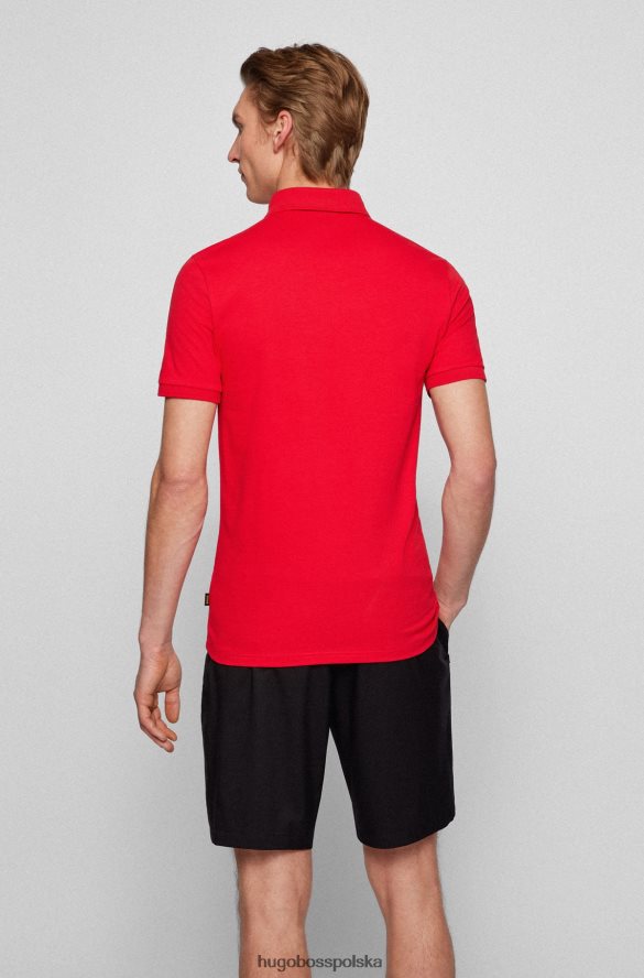 Hugo Boss czerwona, dopasowana koszulka polo z elastycznej bawełny, z naszywką z logo hugo czerwony R0X0H61615