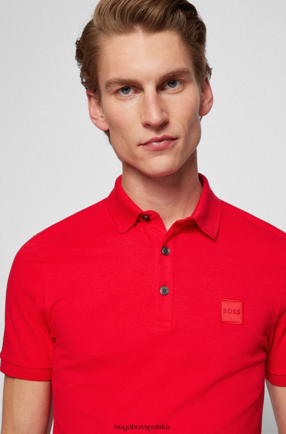 Hugo Boss czerwona, dopasowana koszulka polo z elastycznej bawełny, z naszywką z logo hugo czerwony R0X0H61615