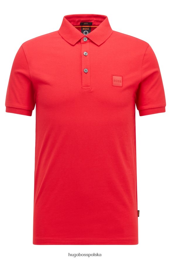 Hugo Boss czerwona, dopasowana koszulka polo z elastycznej bawełny, z naszywką z logo hugo czerwony R0X0H61615