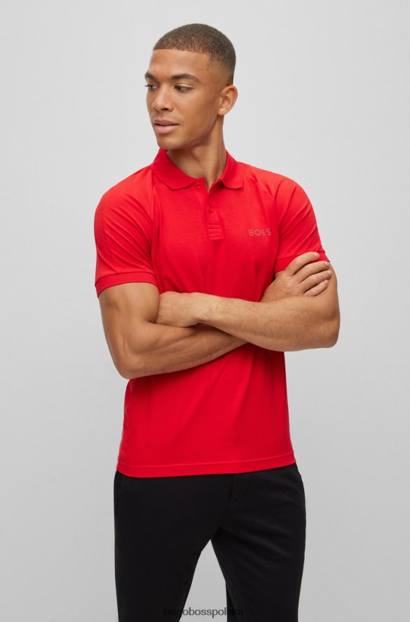 Hugo Boss czerwona koszulka polo o dopasowanym kroju z elastycznej bawełny i detalami ze strasu hugo czerwony R0X0H63596
