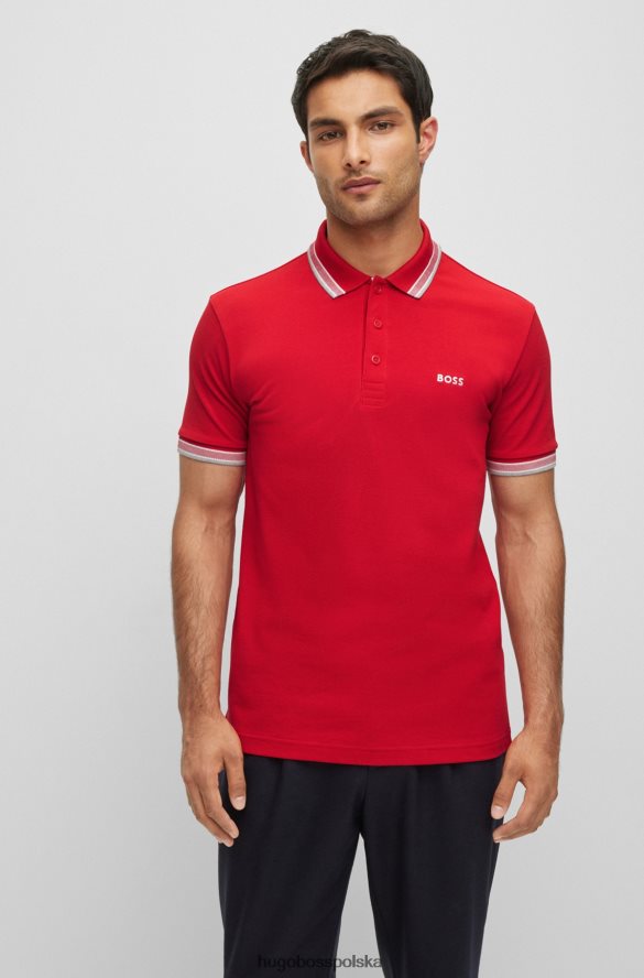 Hugo Boss czerwona koszulka polo z bawełny organicznej z kontrastowymi detalami z logo hugo czerwony R0X0H62484