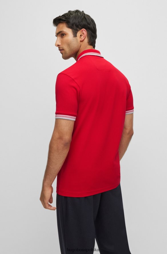 Hugo Boss czerwona koszulka polo z bawełny organicznej z kontrastowymi detalami z logo hugo czerwony R0X0H62484