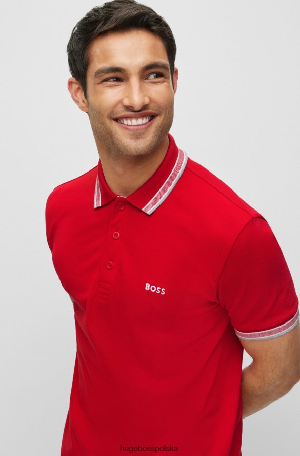 Hugo Boss czerwona koszulka polo z bawełny organicznej z kontrastowymi detalami z logo hugo czerwony R0X0H62484