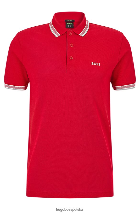 Hugo Boss czerwona koszulka polo z bawełny organicznej z kontrastowymi detalami z logo hugo czerwony R0X0H62484