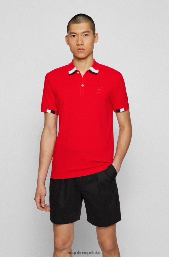 Hugo Boss czerwona koszulka polo z bawełny piqu¦ z logo i blokującym kolor hugo czerwony R0X0H63086