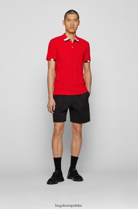 Hugo Boss czerwona koszulka polo z bawełny piqu¦ z logo i blokującym kolor hugo czerwony R0X0H63086
