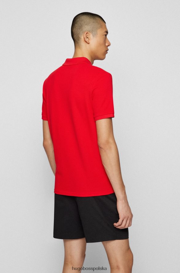 Hugo Boss czerwona koszulka polo z bawełny piqu¦ z logo i blokującym kolor hugo czerwony R0X0H63086