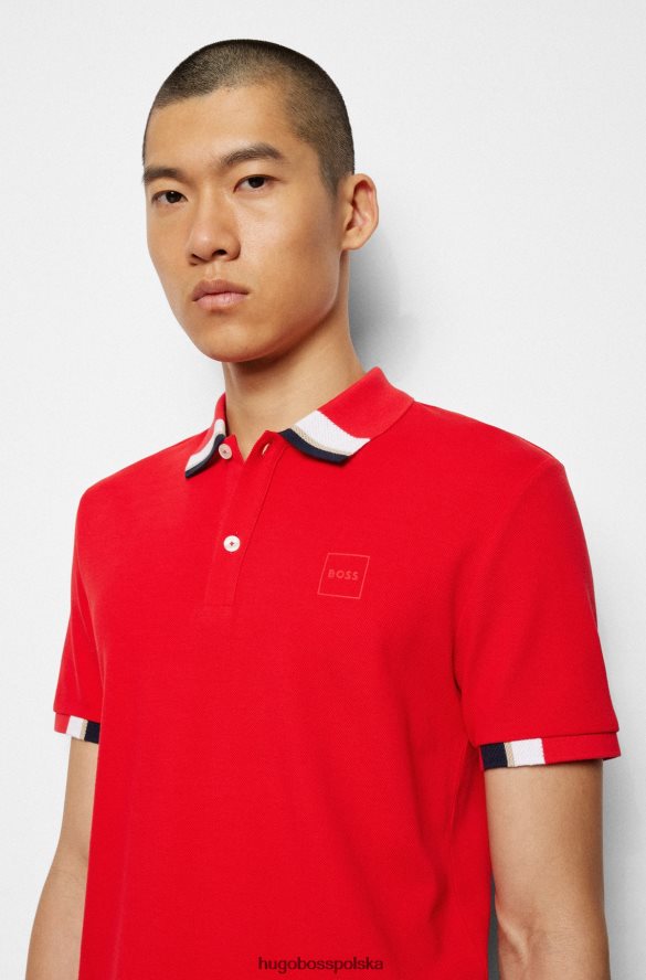 Hugo Boss czerwona koszulka polo z bawełny piqu¦ z logo i blokującym kolor hugo czerwony R0X0H63086