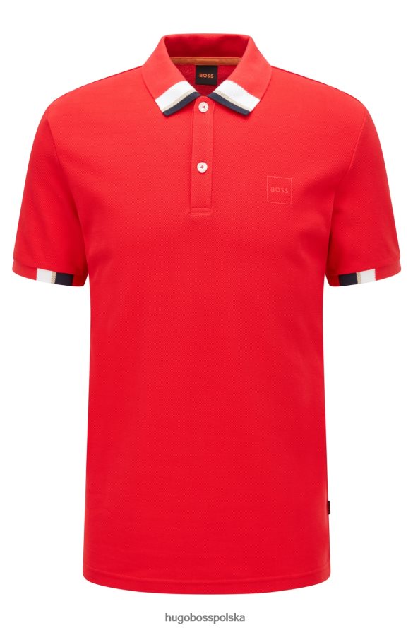 Hugo Boss czerwona koszulka polo z bawełny piqu¦ z logo i blokującym kolor hugo czerwony R0X0H63086