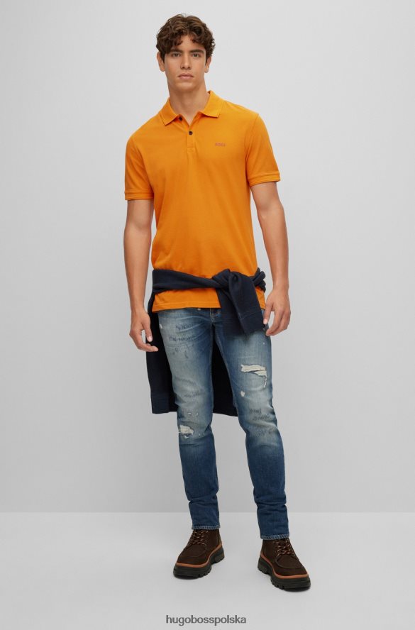 Hugo Boss dopasowana koszulka polo z bawełnianej piki w kolorze jasnopomarańczowym hugo jasnopomarańczowy R0X0H61698