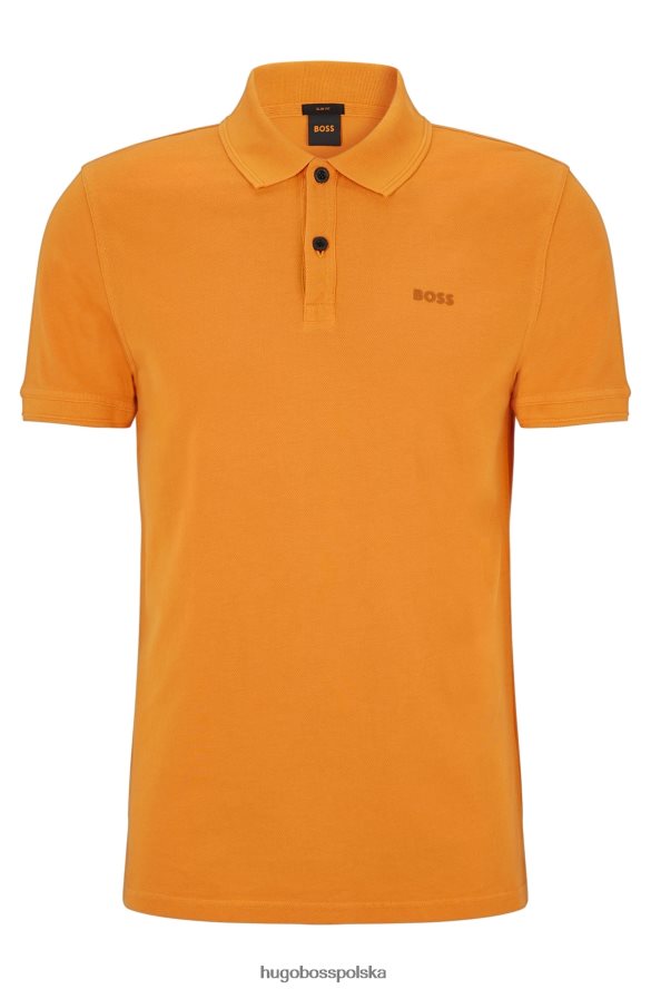 Hugo Boss dopasowana koszulka polo z bawełnianej piki w kolorze jasnopomarańczowym hugo jasnopomarańczowy R0X0H61698