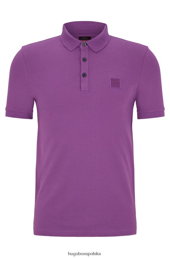 Hugo Boss fioletowa koszulka polo Hugo z elastycznej bawełny, o dopasowanym kroju, z naszywką z logo fioletowy R0X0H61617
