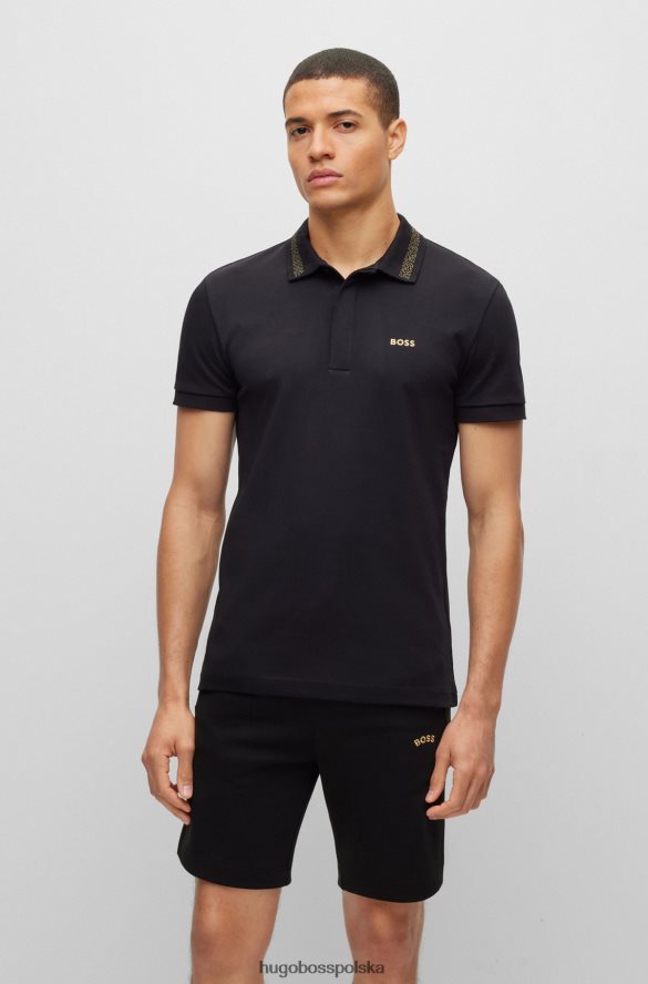 Hugo Boss interlockowa bawełniana koszulka polo z kontrastowym logo w kolorze czarnym hugo czarny R0X0H61570