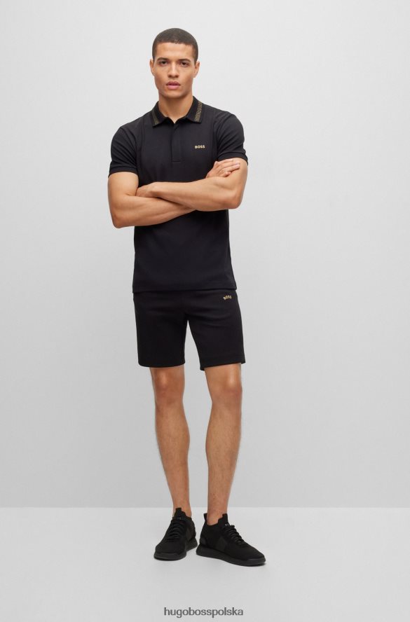 Hugo Boss interlockowa bawełniana koszulka polo z kontrastowym logo w kolorze czarnym hugo czarny R0X0H61570