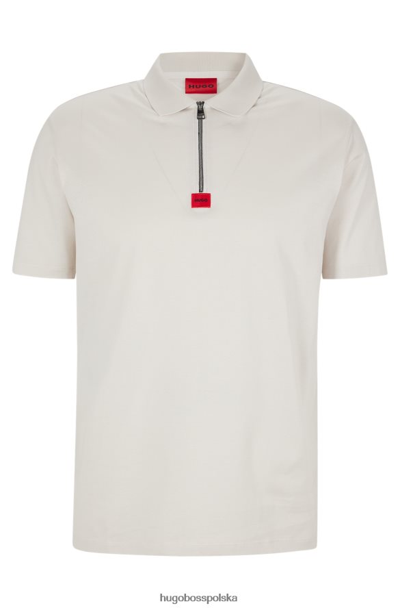 Hugo Boss jasnobeżowa koszulka polo z merceryzowanej bawełny, zapinana na zamek błyskawiczny hugo jasny beż R0X0H63476