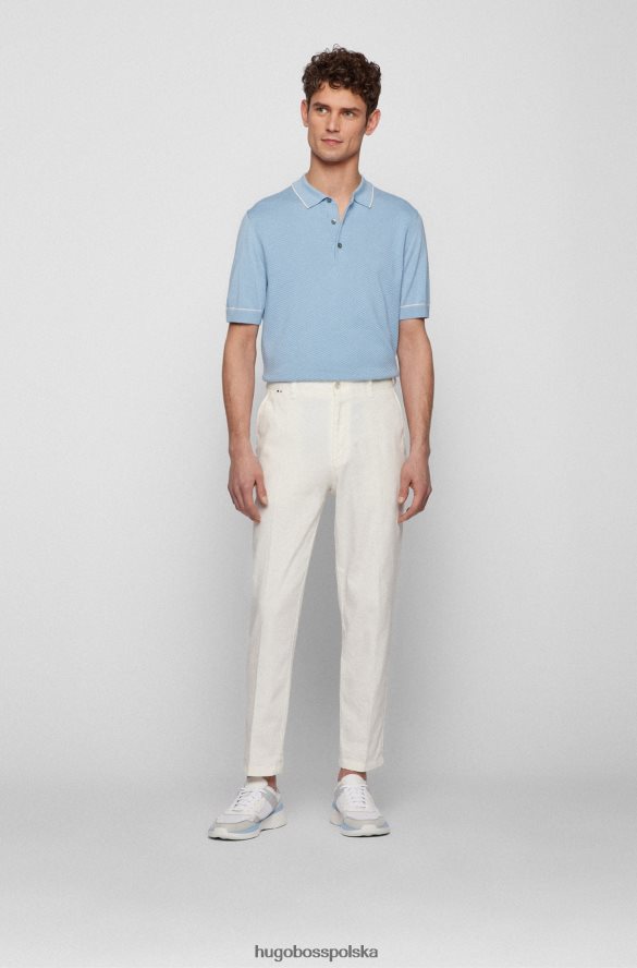 Hugo Boss jasnoniebieska koszulka polo Hugo z jedwabiu i bawełny ze strukturalnym panelem przednim jasny niebieski R0X0H64252