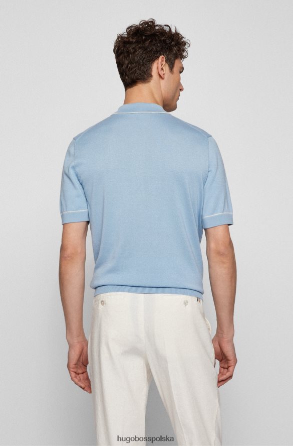Hugo Boss jasnoniebieska koszulka polo Hugo z jedwabiu i bawełny ze strukturalnym panelem przednim jasny niebieski R0X0H64252