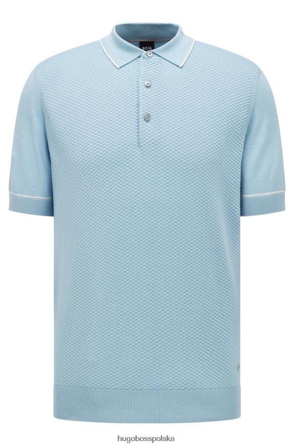 Hugo Boss jasnoniebieska koszulka polo Hugo z jedwabiu i bawełny ze strukturalnym panelem przednim jasny niebieski R0X0H64252
