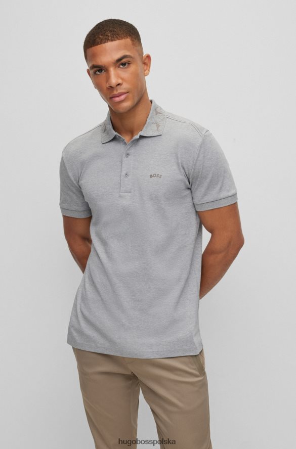 Hugo Boss jasnoszara, bawełniana koszulka polo hugo z grafiką w kratkę jasnoszary R0X0H61543