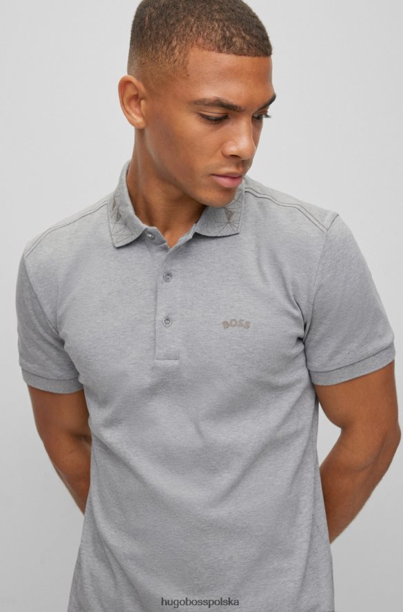 Hugo Boss jasnoszara, bawełniana koszulka polo hugo z grafiką w kratkę jasnoszary R0X0H61543