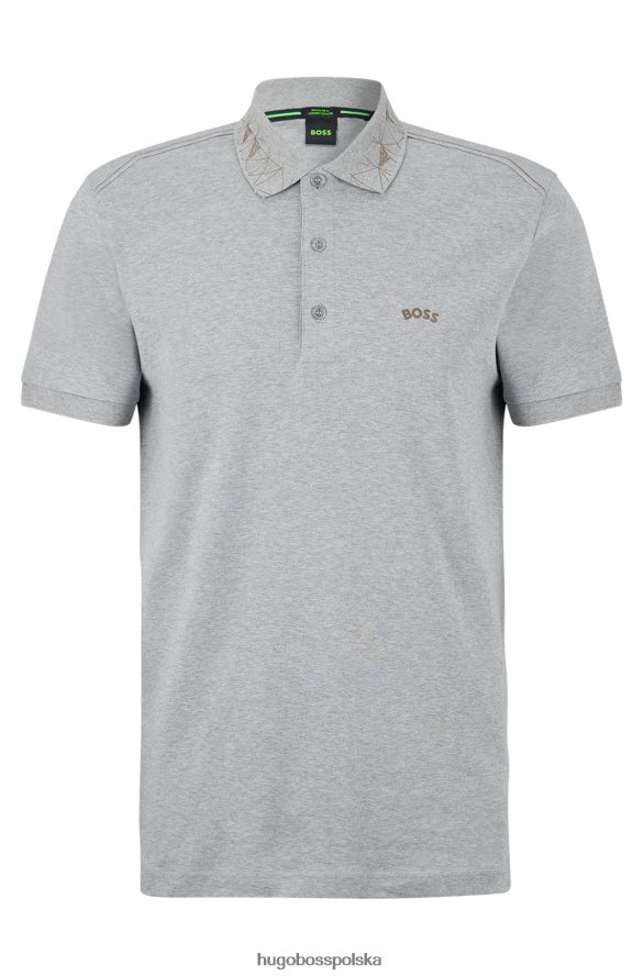 Hugo Boss jasnoszara, bawełniana koszulka polo hugo z grafiką w kratkę jasnoszary R0X0H61543