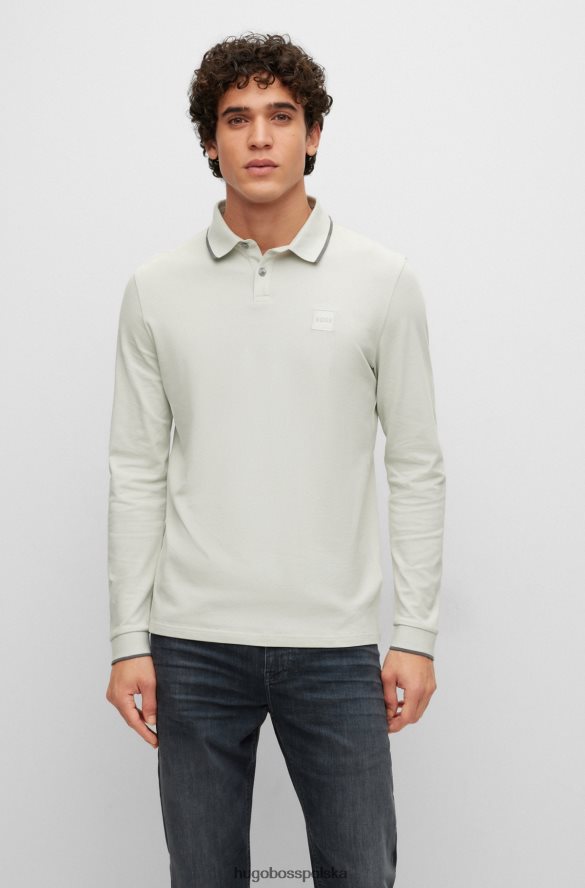 Hugo Boss jasnoszara koszulka polo Hugo z długimi rękawami, rozciągliwą bawełną i naszywką z logo jasnoszary R0X0H6948