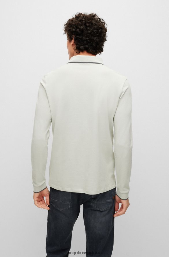 Hugo Boss jasnoszara koszulka polo Hugo z długimi rękawami, rozciągliwą bawełną i naszywką z logo jasnoszary R0X0H6948