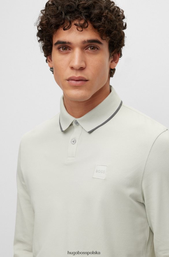 Hugo Boss jasnoszara koszulka polo Hugo z długimi rękawami, rozciągliwą bawełną i naszywką z logo jasnoszary R0X0H6948