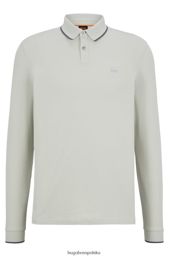 Hugo Boss jasnoszara koszulka polo Hugo z długimi rękawami, rozciągliwą bawełną i naszywką z logo jasnoszary R0X0H6948
