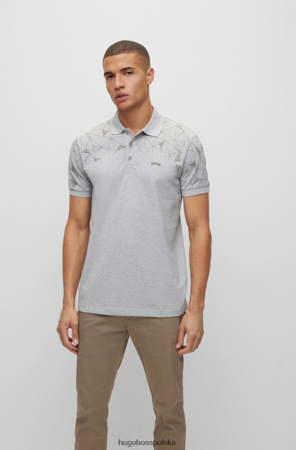 Hugo Boss jasnoszara koszulka polo o dopasowanym kroju z mieszanki bawełny i grafiką w kratkę hugo jasnoszary R0X0H64335