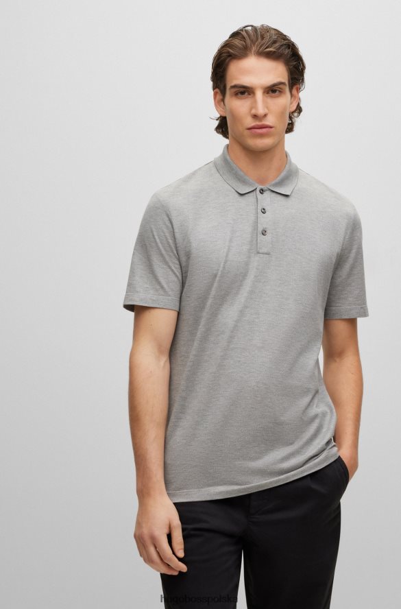 Hugo Boss jasnoszara koszulka polo z bawełny i jedwabiu o strukturze bąbelków hugo jasnoszary R0X0H64460