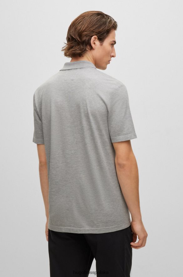 Hugo Boss jasnoszara koszulka polo z bawełny i jedwabiu o strukturze bąbelków hugo jasnoszary R0X0H64460