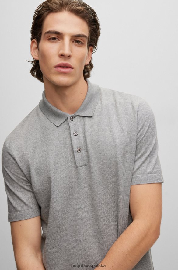 Hugo Boss jasnoszara koszulka polo z bawełny i jedwabiu o strukturze bąbelków hugo jasnoszary R0X0H64460