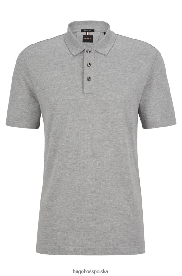 Hugo Boss jasnoszara koszulka polo z bawełny i jedwabiu o strukturze bąbelków hugo jasnoszary R0X0H64460
