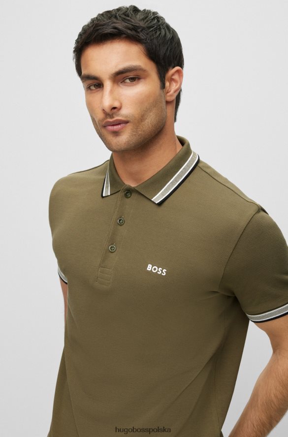 Hugo Boss jasnozielona koszulka polo hugo z organicznej bawełny z kontrastowymi detalami z logo jasnozielony R0X0H62487