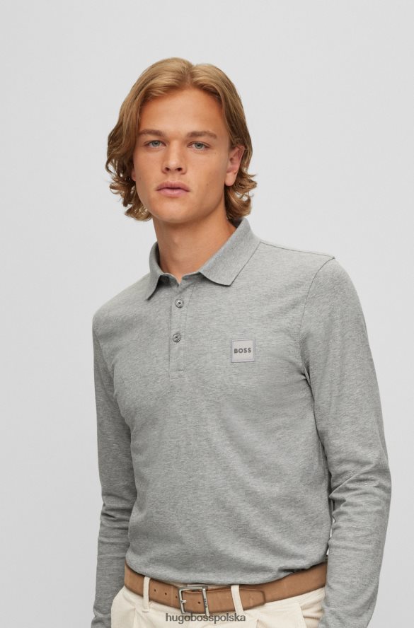 Hugo Boss koszulka polo o dopasowanym kroju z długimi rękawami i naszywką z logo w kolorze jasnoszarym hugo jasnoszary R0X0H61963