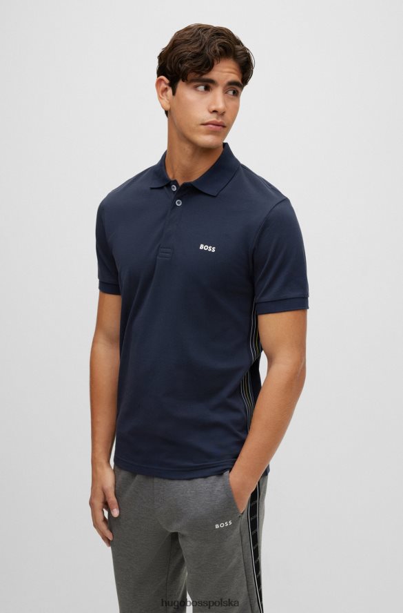 Hugo Boss koszulka polo slim-fit z bawełnianą piką i wstawkami w paski, ciemnoniebieska hugo ciemny niebieski R0X0H61503