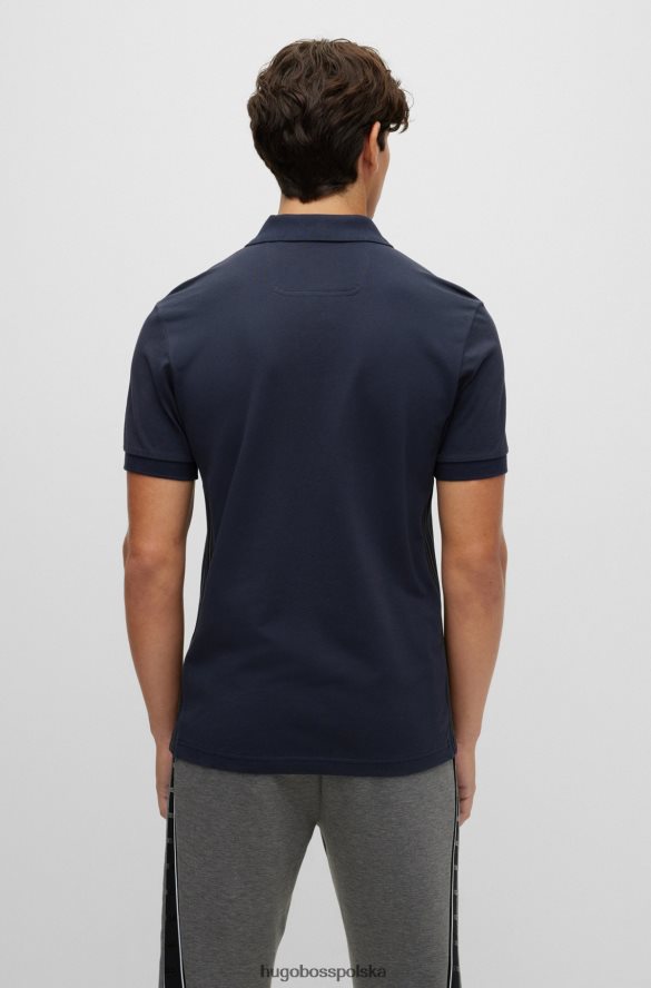 Hugo Boss koszulka polo slim-fit z bawełnianą piką i wstawkami w paski, ciemnoniebieska hugo ciemny niebieski R0X0H61503