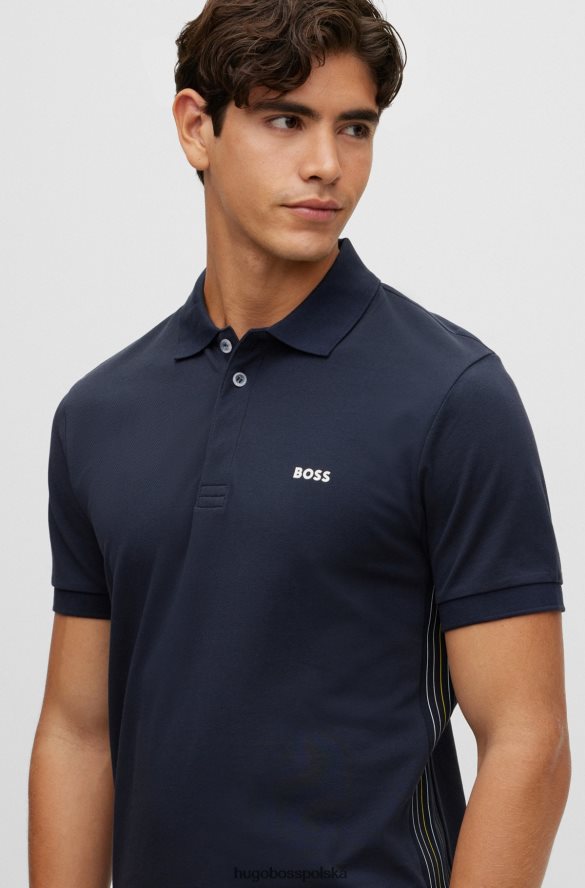 Hugo Boss koszulka polo slim-fit z bawełnianą piką i wstawkami w paski, ciemnoniebieska hugo ciemny niebieski R0X0H61503