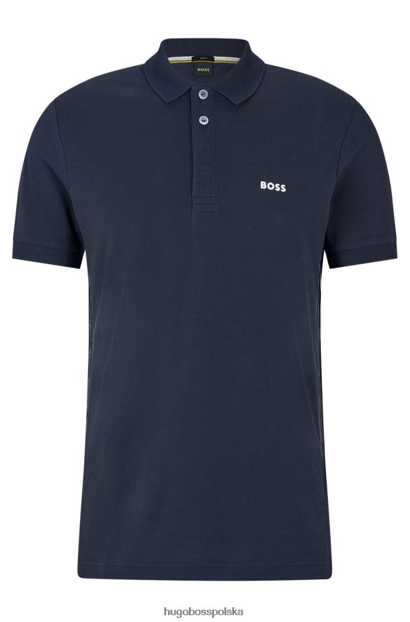 Hugo Boss koszulka polo slim-fit z bawełnianą piką i wstawkami w paski, ciemnoniebieska hugo ciemny niebieski R0X0H61503