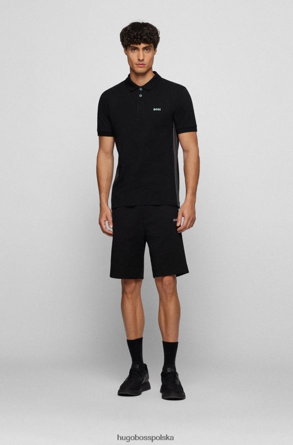 Hugo Boss koszulka polo slim-fit z bawełnianą piką i wstawkami w paski, hugo czarna czarny R0X0H61505