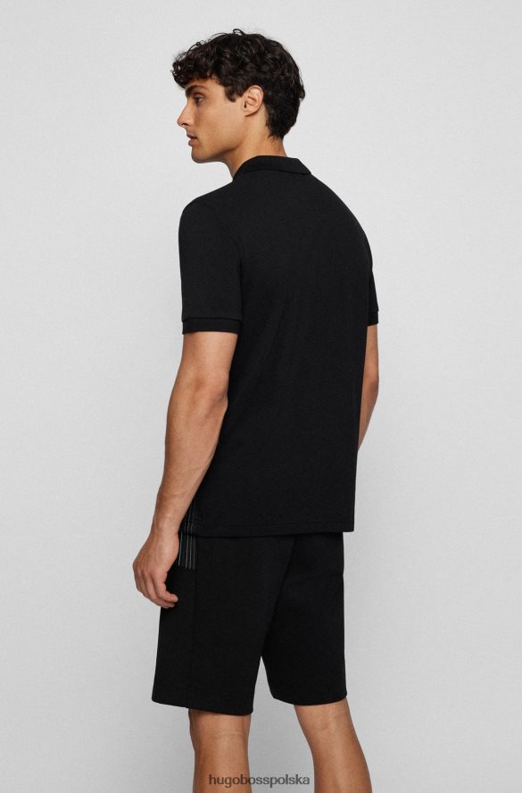 Hugo Boss koszulka polo slim-fit z bawełnianą piką i wstawkami w paski, hugo czarna czarny R0X0H61505