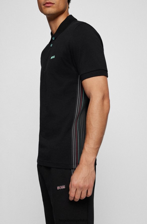 Hugo Boss koszulka polo slim-fit z bawełnianą piką i wstawkami w paski, hugo czarna czarny R0X0H61505
